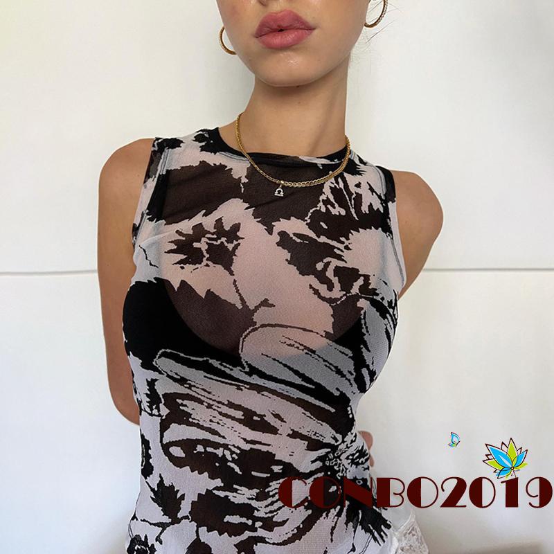 Áo Tank Top Không Tay Cổ Tròn In Họa Tiết Trừu Tượng Thời Trang Mùa Hè Dành Cho Nữ