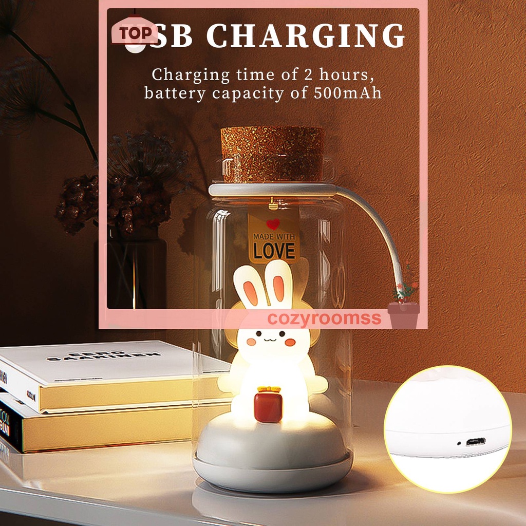 Đèn LED USB 500mAh Hình Thỏ 3 Bánh Răng Có Thể Điều Chỉnh Độ Sáng Dùng Trang Trí