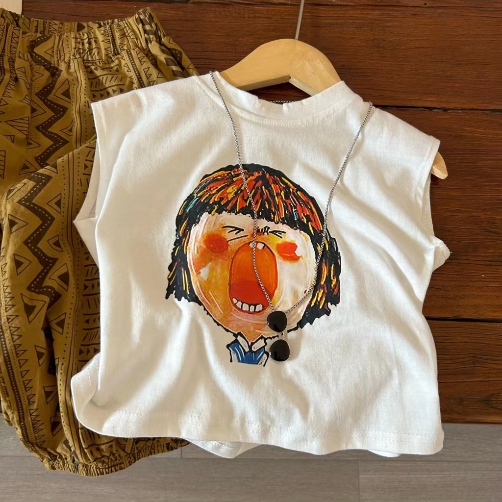 Áo Sát Nách Dáng Rộng Thoáng Khí In Họa Tiết Hoạt Hình Thời Trang Mùa Hè Cho Bé Trai / Gái