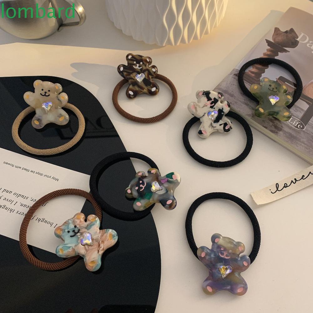 LOMBARD Dây Buộc Tóc Đuôi Ngựa Hình Gấu Hoạt Hình Dễ Thương Cho Nữ Giá Đỡ