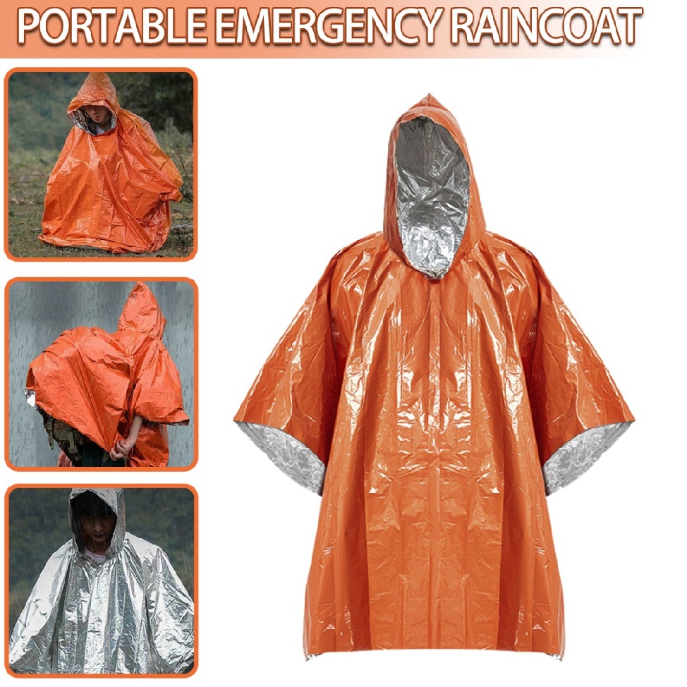 Raincoat Emergency Hooded Poncho Insulated PE Rain Coat Reusable Outdoor Hiking