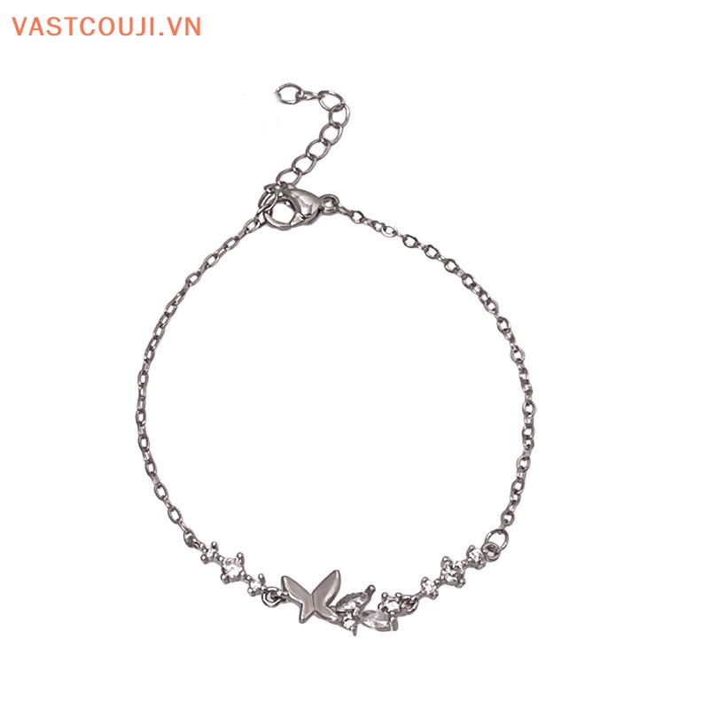 Vòng Tay Dây Xích Mặt Hình Bướm Màu Bạc Thời Trang Cho Nữ