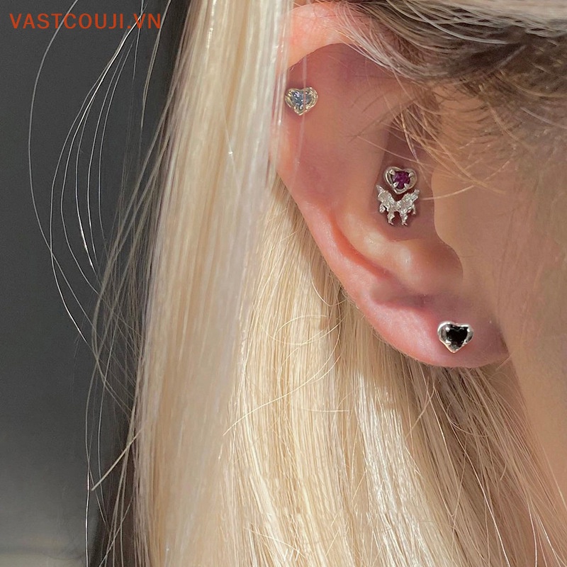 1 Đôi Bông Tai Hình Trái Tim Đính Đá Zircon Nhiều Màu Sắc Thời Trang Cho Nữ