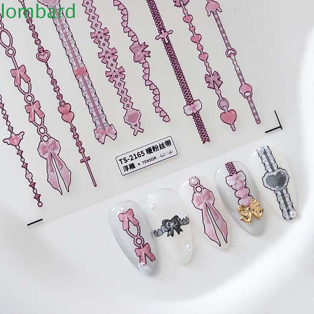 LOMBARD Sticker Dán Móng Tay Tự Dính Họa Tiết Hoa Lá Màu Hồng Dành Cho Nữ