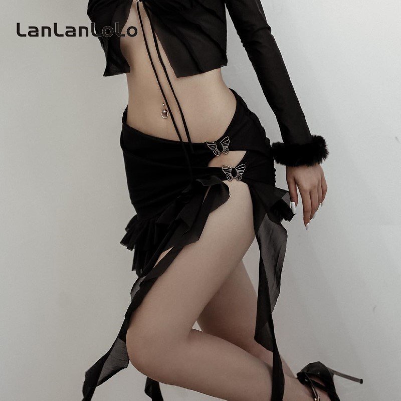 Set Áo Váy Lưới Khoét Lỗ Màu Trơn Họa Tiết Bướm Gợi Cảm Thời Trang Mùa Hè 2023 Dành Cho Bạn Nữ