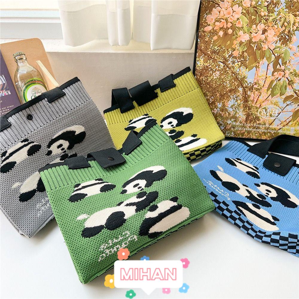 MIHAN1 Túi Xách Đan Len Hình Gấu Trúc Dễ Thương Cho Nữ