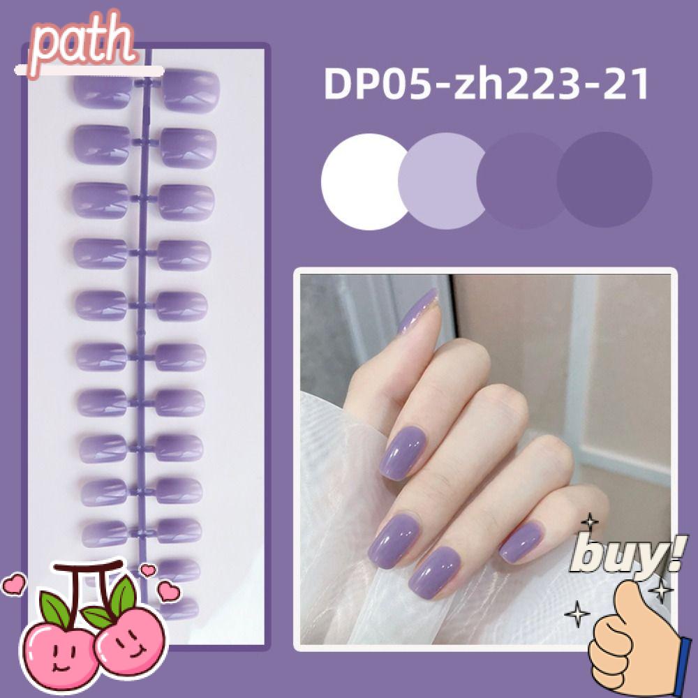 PATH Bộ 24 Móng Tay Giả Đầu Vuông Ngắn Che Phủ Toàn Diện Có Thể Tháo Rời Cho Nữ