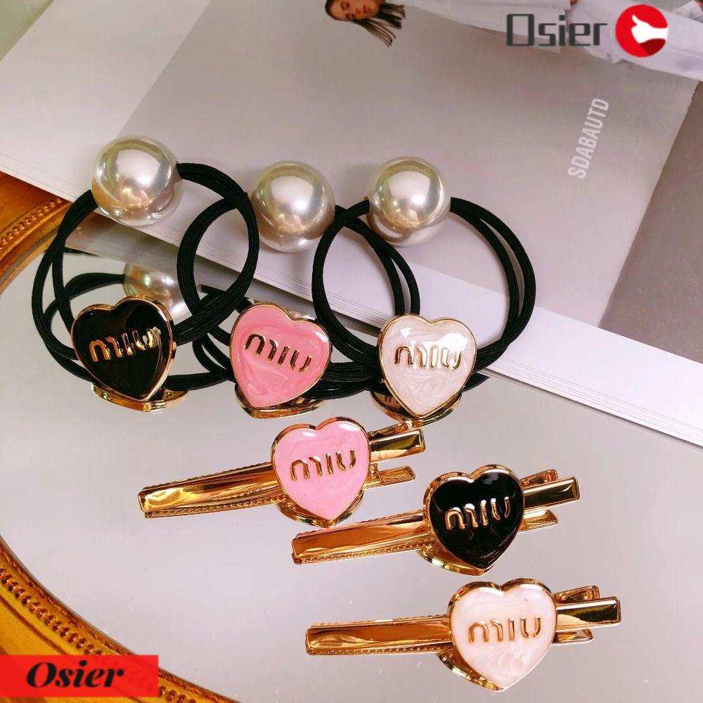 OSIER1 Kẹp Tóc Kim Loại Hình Trái Tim Phối Da Đính Ngọc Trai Thời Trang Cho Nữ