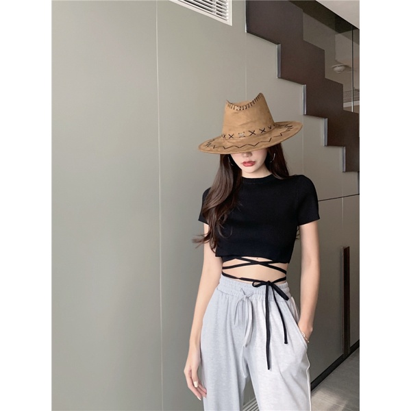 Nzn Áo Crop top Cắt Hở Eo Màu Nhuộm Hàn Quốc Cho Nữ