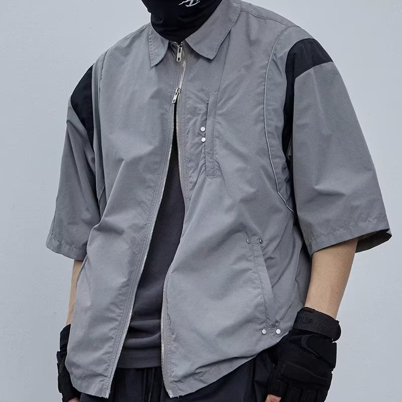 Áo Sơ Mi Có Khóa Kéo Màu Sắc Tương Phản Dễ Phối Đồ Thời Trang Cho Nam