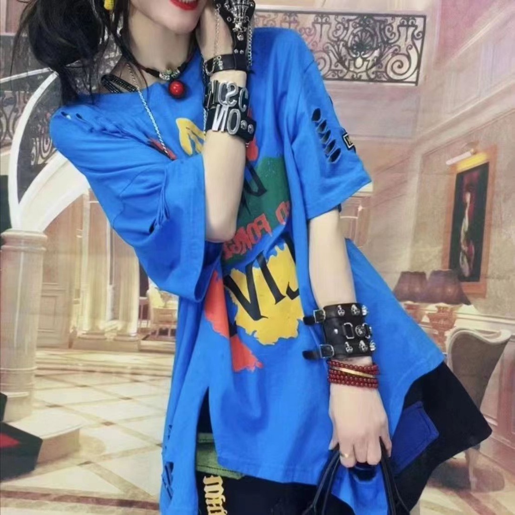 Áo Thun Rách Dáng Rộng Thời Trang Mùa Hè 2023 Dành Cho Nữ