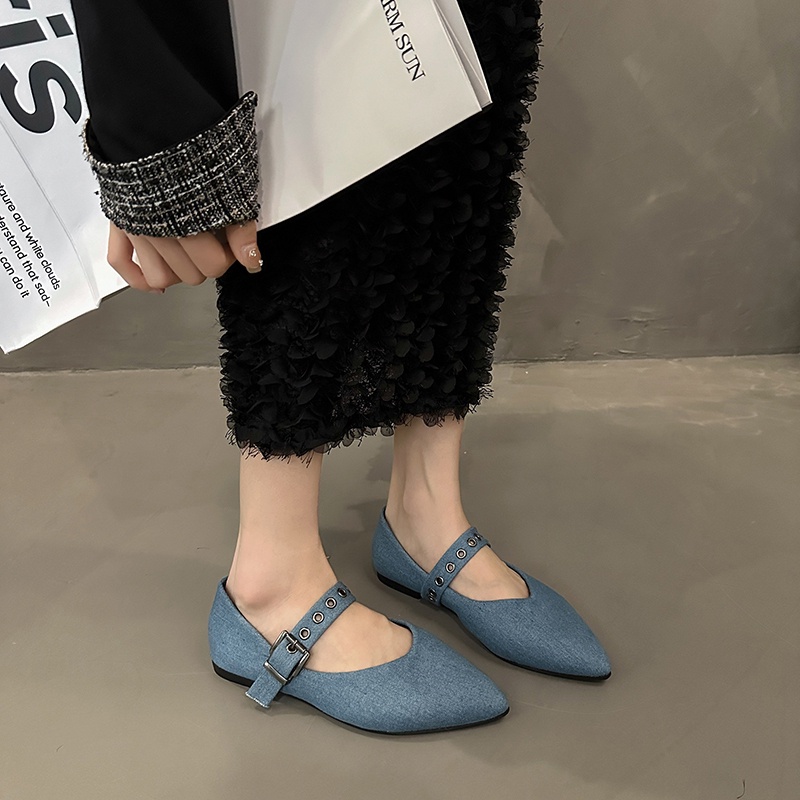 Giày Búp Bê Denim Mũi Nhọn Thời Trang Dành Cho Nữ / Size 35-42