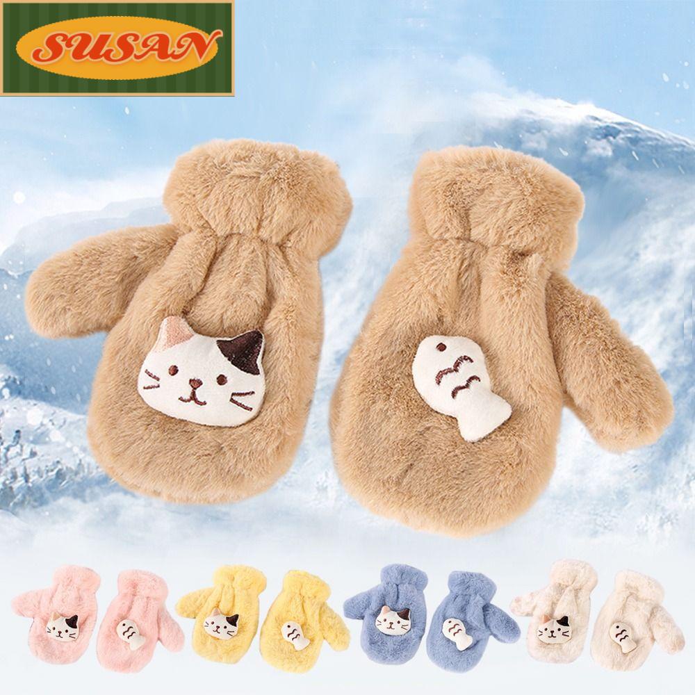 SUSANS Găng Tay Phủ Lông Chống Gió Kiểu Dáng Dễ Thương Cho Bé