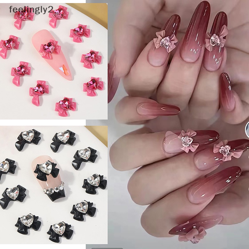 Bộ 10 HạT ĐíNh Trang Trí MóNg HìNh Nơ / TráI Tim 3D