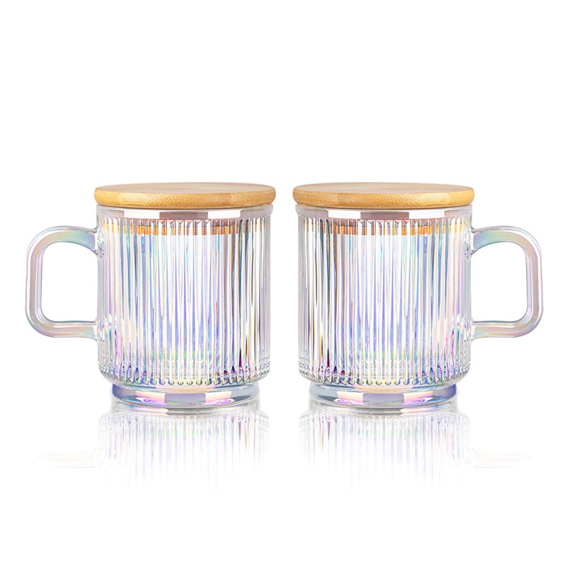 Set 2 Cốc Thủy Tinh Uống Cà Phê Có Tay Cầm Và Nắp Đậy