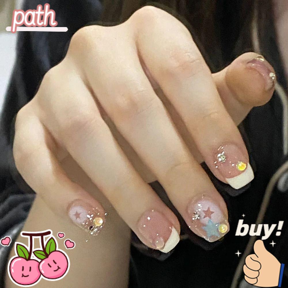PATH Hộp 24 Móng Tay Giả Đính Đá Lấp Lánh Bằng ABS Che Phủ Toàn Diện Có Thể Tháo Rời Cho Nữ