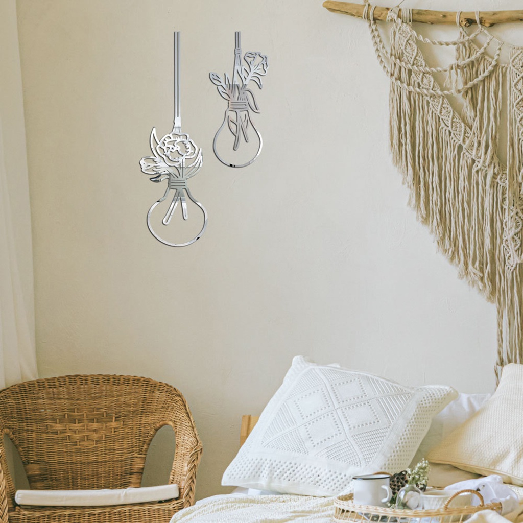 Miếng Dán Tường Trang Trí Tráng Gương Hình Bóng Đèn 3D Bằng Acrylic DIY Dành Cho Nhà Cửa