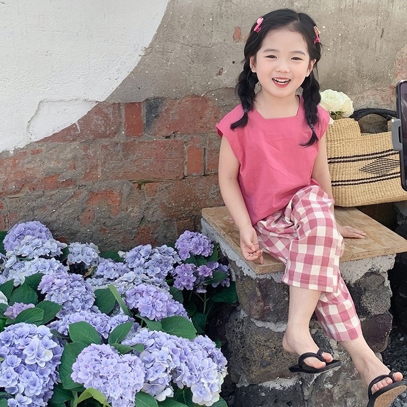 Bộ Áo Không Tay + Quần Ống Rộng Thời Trang Mùa Hè Cho Bé Gái