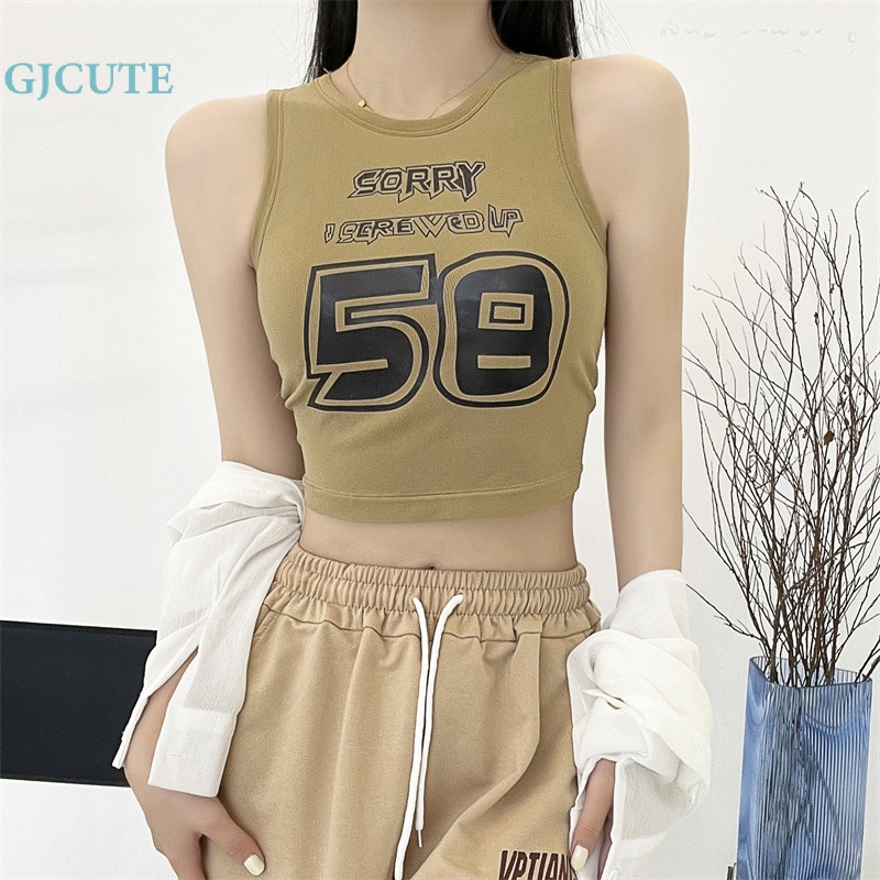 Áo Thun Không Tay Cổ Tròn In Chữ Thời Trang Mùa Hè Dễ Thương Cho Nữ