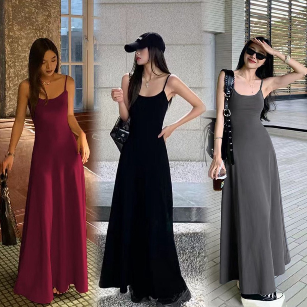 Đầm Maxi Nữ Hai Dây, Dáng Dài 3 Màu Thun Tăm Lạnh Cực Tôn Dáng