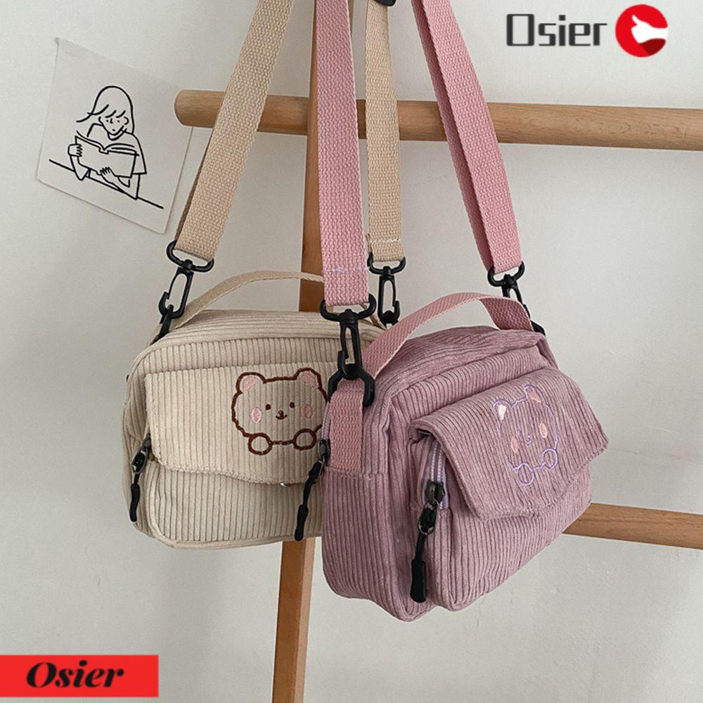OSIER1 Túi Đeo Vai Vải Nhung Họa Tiết Gấu Hoạt Hình Dễ Thương Cho Bạn Gái