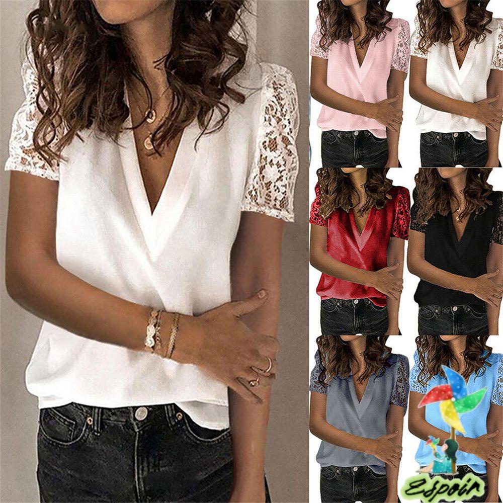 ESPO Áo Thun Nữ Dáng Rộng Phối Ren Plus size