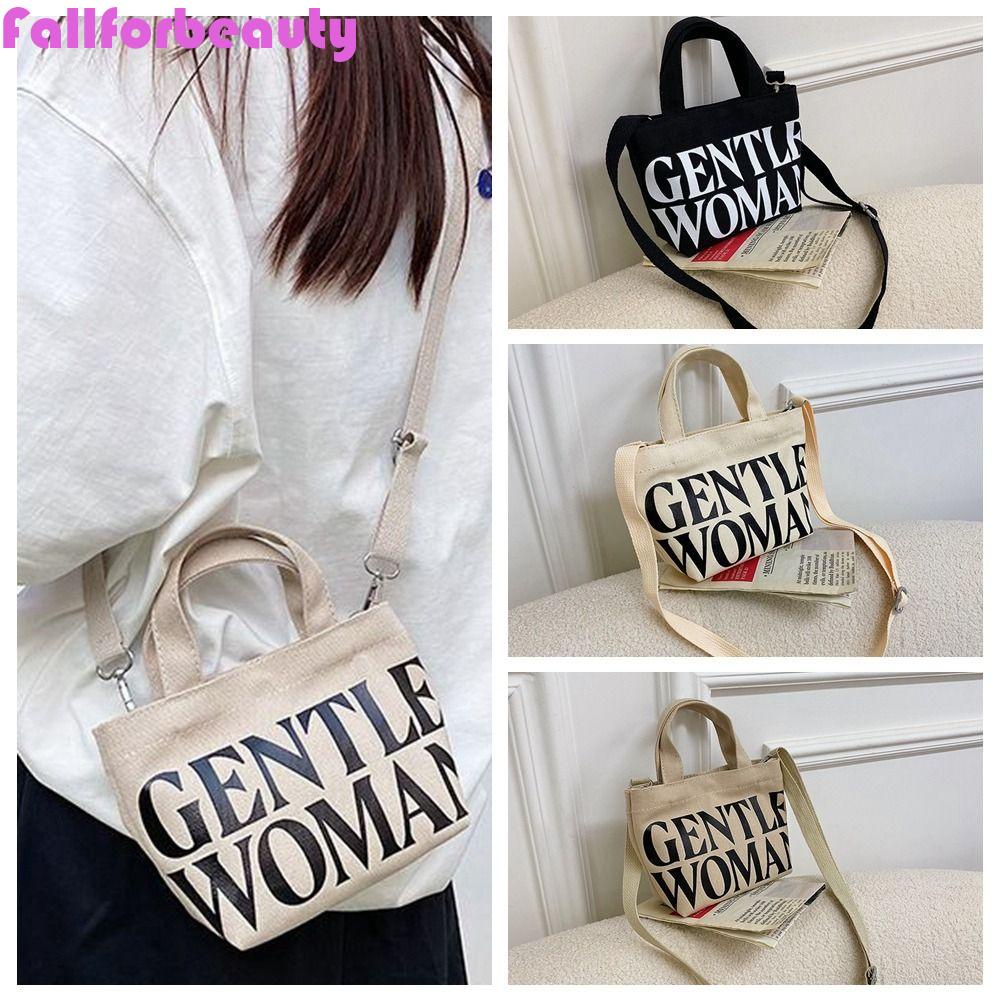 FALLFORBEAUTY Túi Đeo Chéo Mini Bằng Vải Canvas In Chữ Thời Trang Dành Cho Nữ
