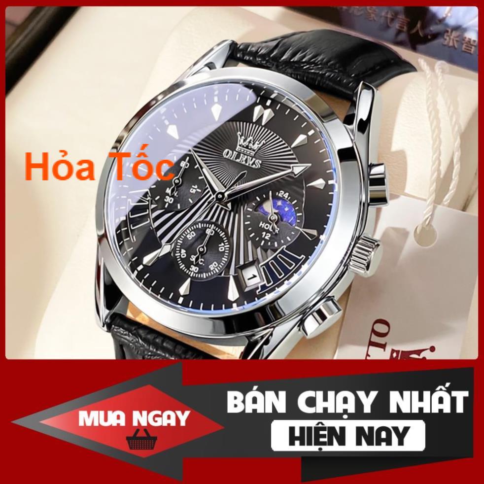 Đồng hồ nam chính hãng OLEVS 2876 dây da bò Chống thấm nước sâu hiệu ứng phát sáng