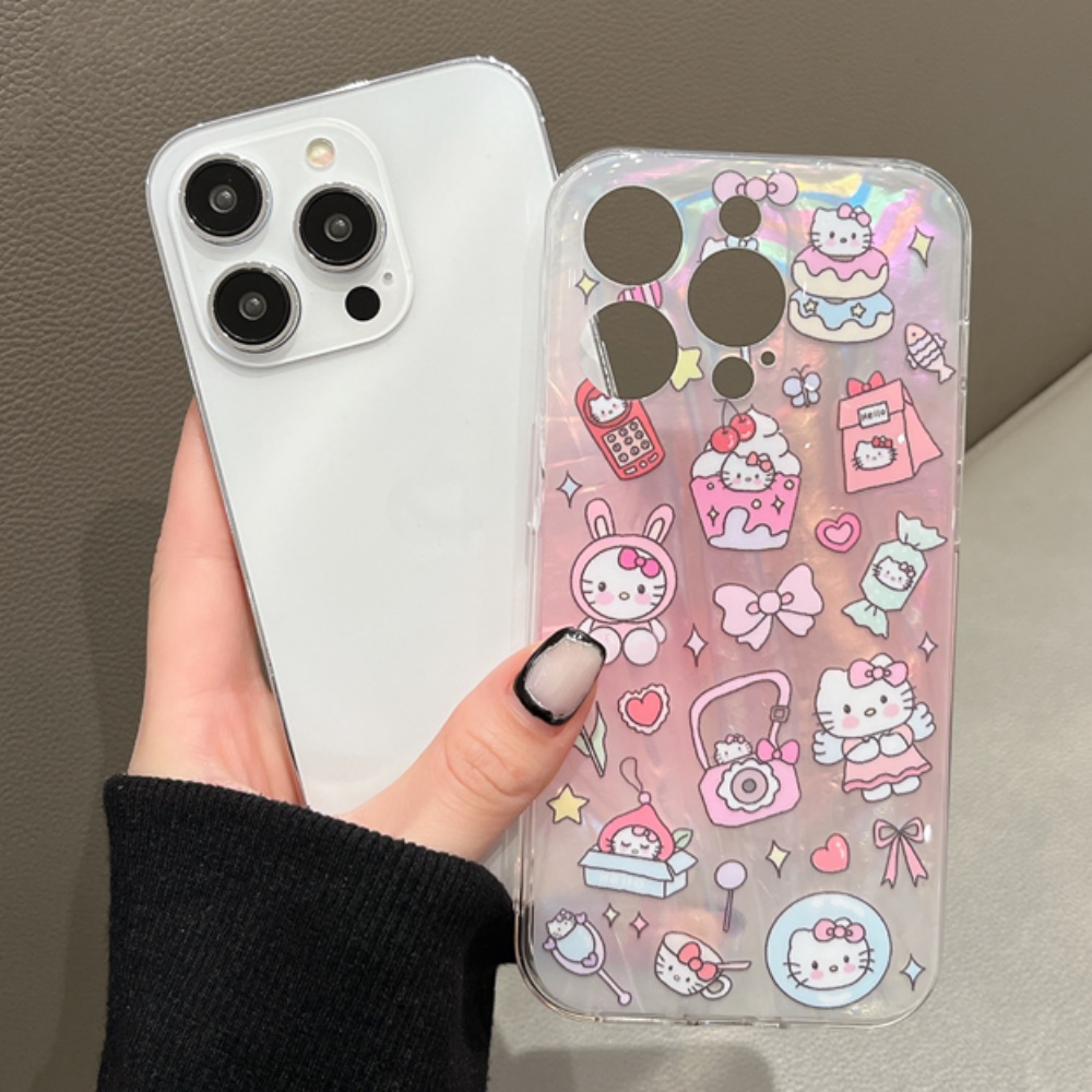 Ốp Điện Thoại TPU Mềm Chống Bụi Chống Sốc Màu Laser In Hình Hello Kitty Dễ Thương Cho IPhone 11 12 13 14 Pro Max