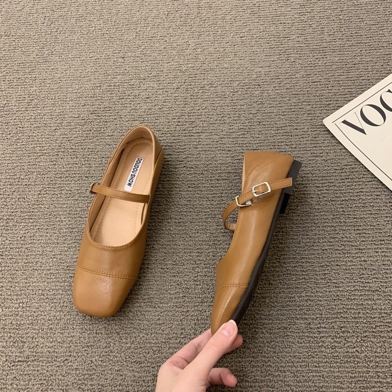 Giày Búp Bê Da Đế Bằng Phong Cách Mary Jane Cho Nữ