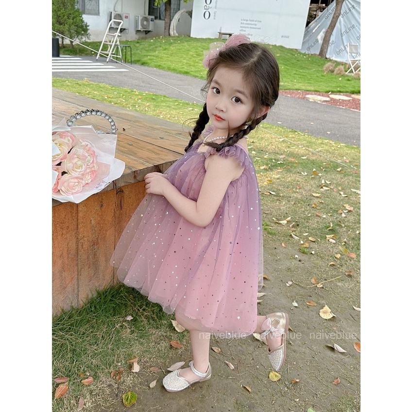 Đầm Công Chúa Hai Dây Thời Trang Mùa Hè Dành Cho Bé Gái