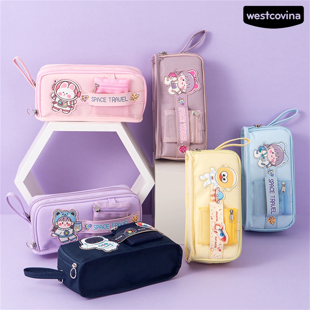 [WSTN]✎Túi Đựng Bút / Mỹ Phẩm Cỡ Lớn Có Khóa Kéo Họa Tiết Dễ Thương Đa Năng Tiện Dụng