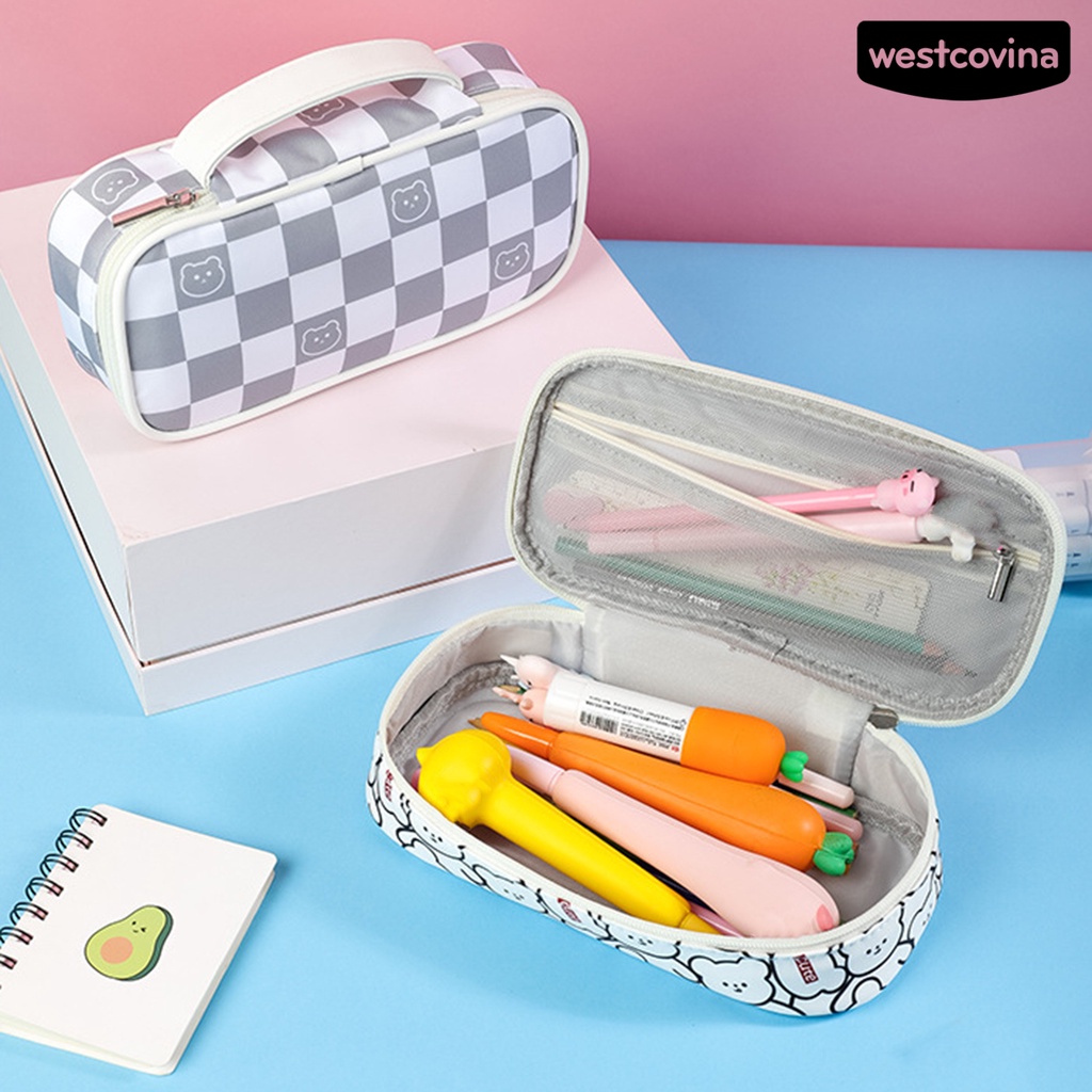 [WSTN]✎Túi Đựng Bút Bằng Vải Có Tay Cầm Và Khóa Kéo Phong Cách Cổ Điển