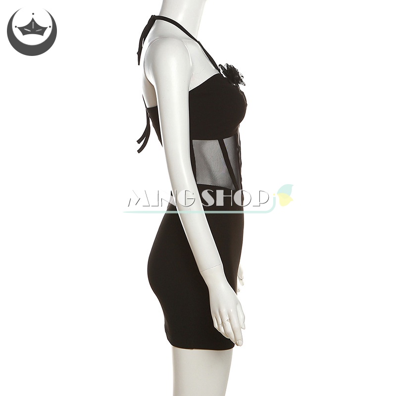 Ming Đầm Mini Lưới Ôm Sát Gợi Cảm Màu Đen Bí Ẩn Mùa Hè Cho Nữ TH