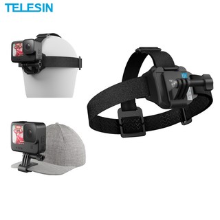 Telesin 2 in 1 head strap hat clip for gopro hero 11 10 9 8 7 accessories head belt strap mount for insta 360 dji osomo action