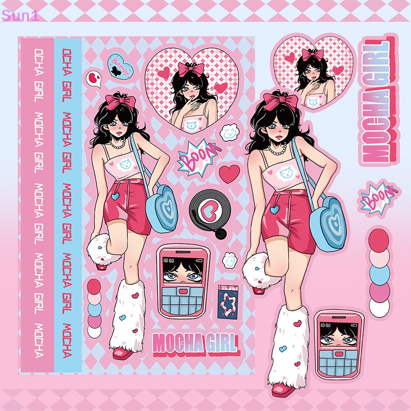 Set 8 Miếng Dán Chống Nước Hình Cô Gái Mocha Graffiti Trang Trí Laptop / Sổ Tay / Vali / Điện Thoại / Đồ Chơi Trẻ Em DIY