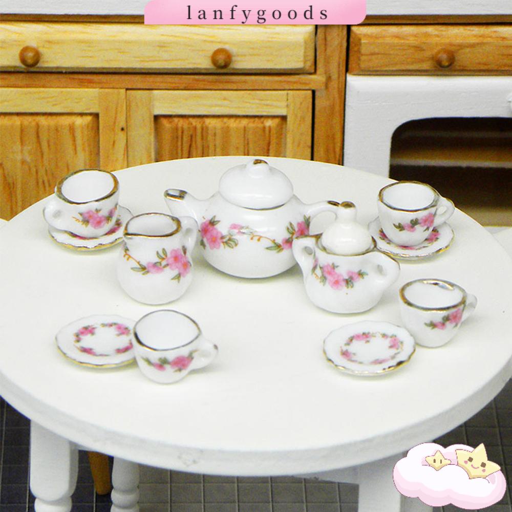 LANFY Set 11 Ấm Trà Bằng Sứ Họa Tiết Hoa Tỉ Lệ 1 / 6 1 / 12
