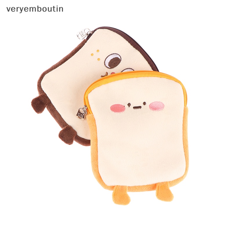 Ví Đựng Tiền Xu / Tai Nghe / Chìa Khóa Hình Bánh Mì Nướng Hoạt Hình Nhồi Bông Có Khóa Kéo