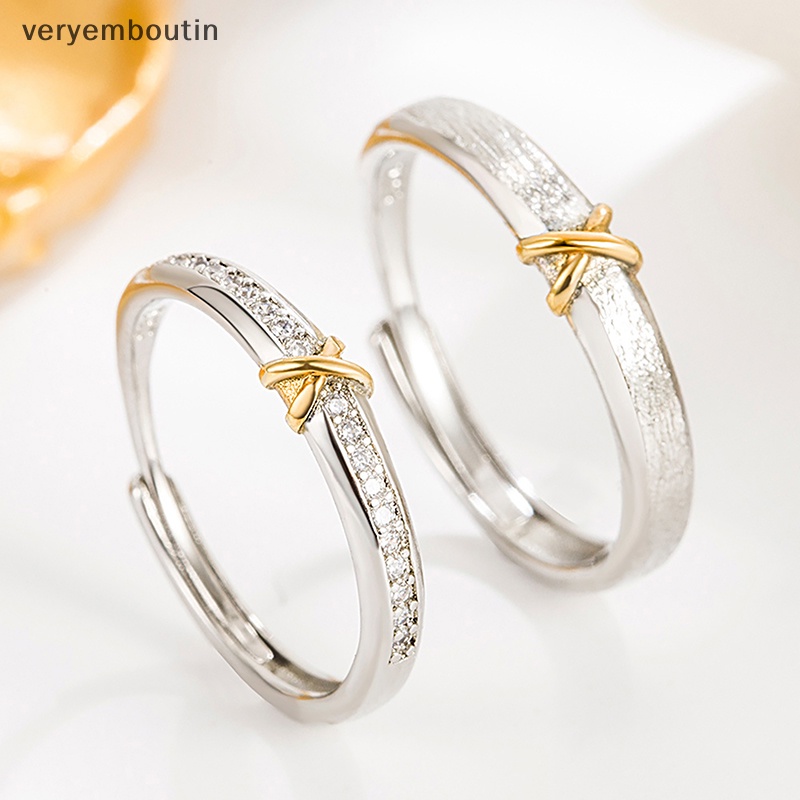 Nhẫn Cặp Đính Đá Zircon Phong Cách Hàn Quốc Có Thể Điều Chỉnh Kích Cỡ