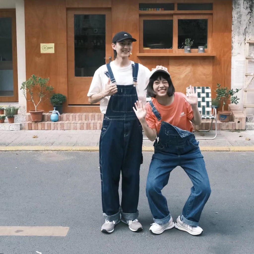 Quần Yếm Jean Dáng Rộng Ống Suông Phong Cách Retro Dành Cho Nữ Và Nam