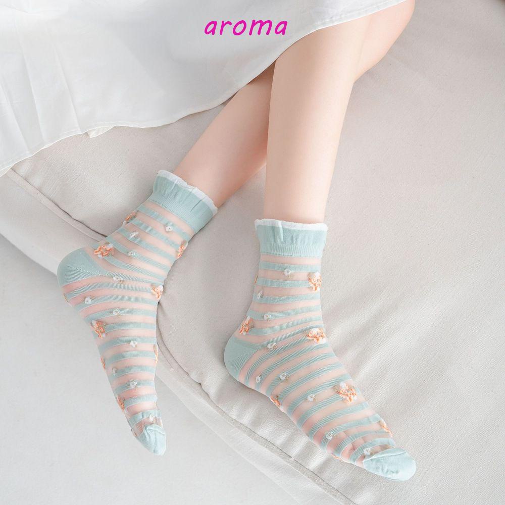 AROMA Vớ Hoa Thoáng Khí Họa Tiết Kẻ Sọc Thời Trang Đường Phố Hàn Quốc Mới Dành Cho Bạn Nữ