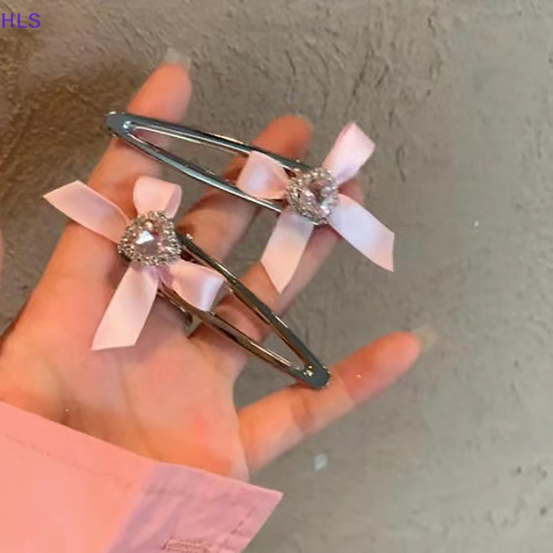 Kẹp Tóc Kim Loại Hình Nơ Đính Pha Lê Xanh Dương / Hồng Phong Cách Gothic Dễ Thương Thời Trang Cho Nữ Y2K