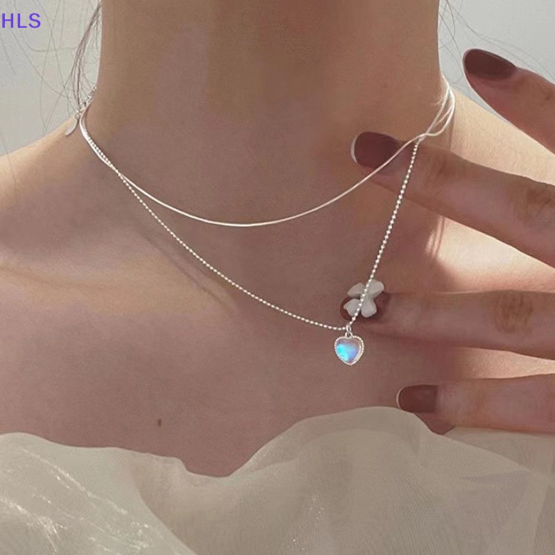 Vòng cổ Hai Lớp Mặt Hình Hạt Đậu May Mắn Trái Tim Đơn Giản Phong Cách Hàn Quốc Dành Cho Nữ