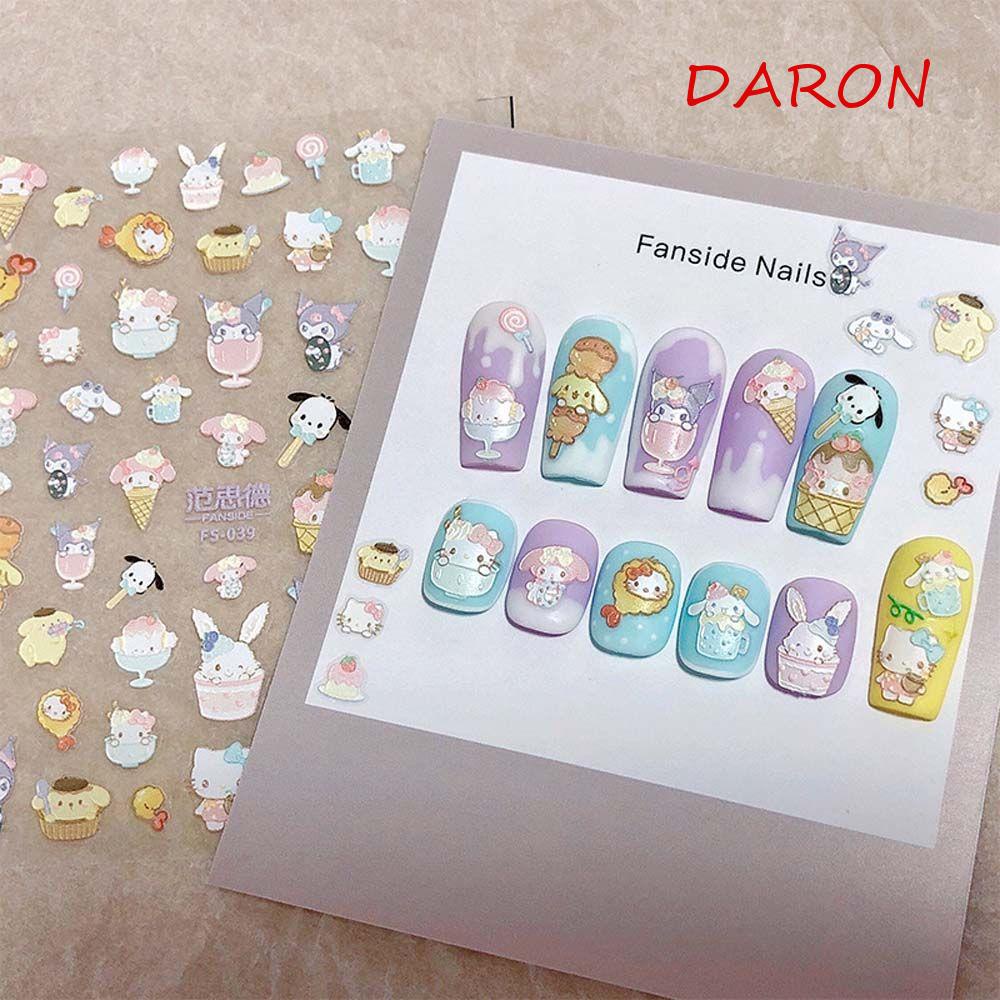 DARON Miếng Dán Trang Trí Móng Tay Họa Tiết Hoạt Hình Mèo / Gấu / Thỏ Dễ Thương Cho Nữ