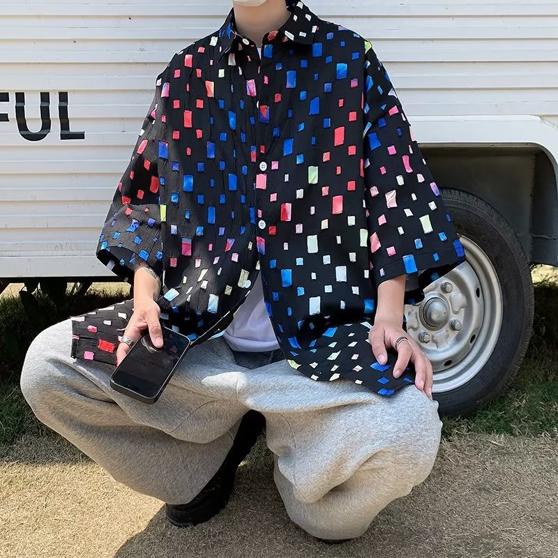 Áo Sơ Mi Tay Ngắn Họa Tiết Sọc Caro Phong Cách Đường Phố Mỹ Thời Trang Mùa Hè Cho Nam