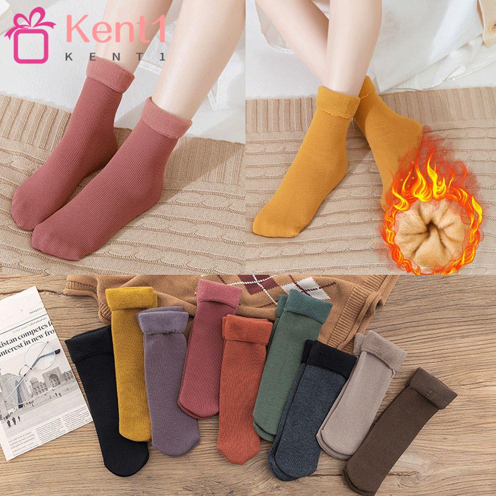 KENT1 Vớ Len Cashmere Phối Nhung Dày Không Đường May Thời Trang Thu Đông Ấm Áp