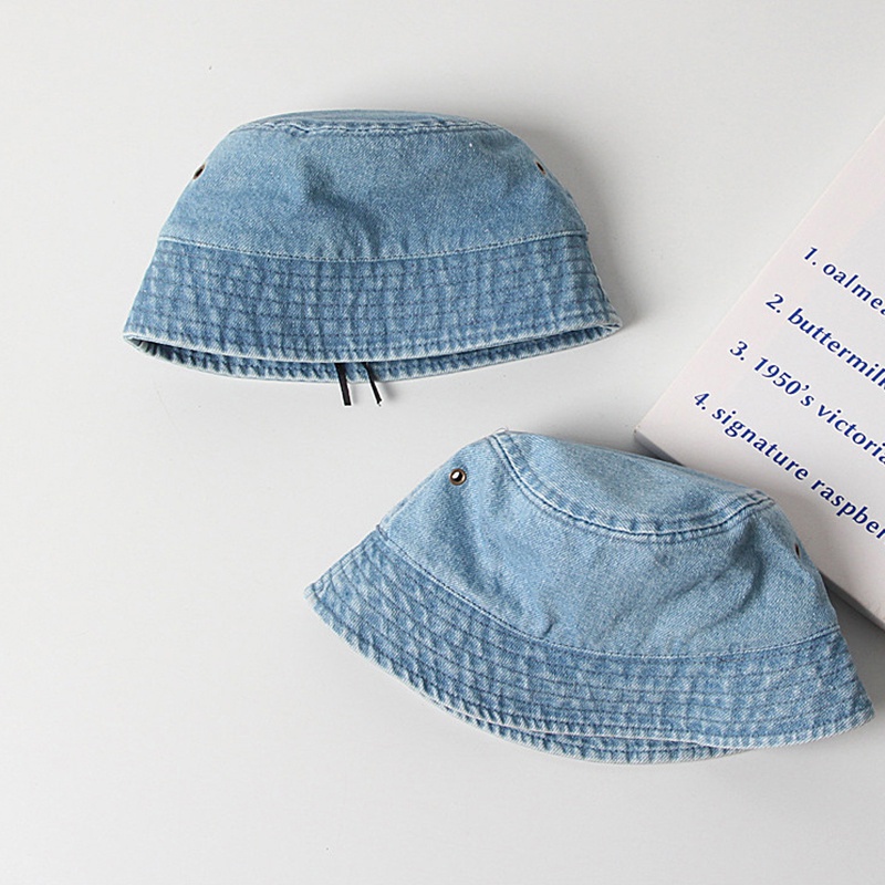 Nón bucket Chất Liệu cotton Jean Màu Trơn Phong Cách Nhật Bản Dễ Giặt Thời Trang Cho Bé
