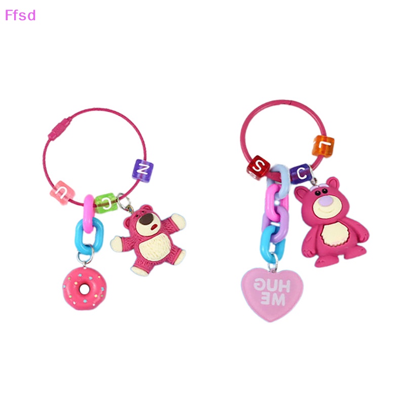 Móc Khóa Hình Bánh Donut Gấu Dâu Tây 3D Dễ Thương