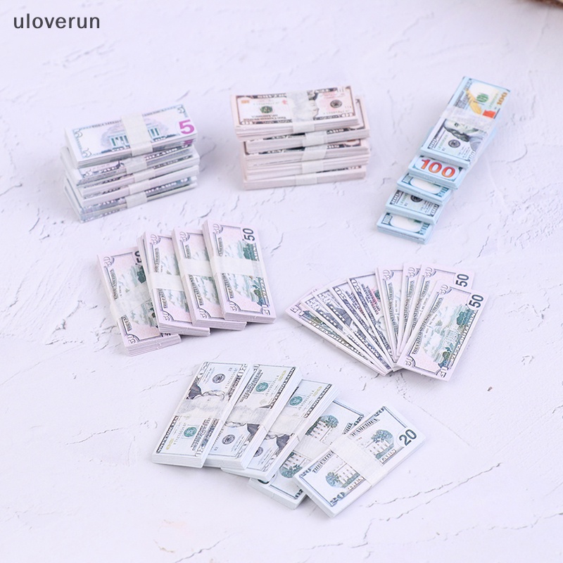 Set 100 Tờ Tiền Đô La 5 / 10 / 20 / 50 / 100 Trang Trí Nhà Búp Bê Tỉ Lệ 1: 12