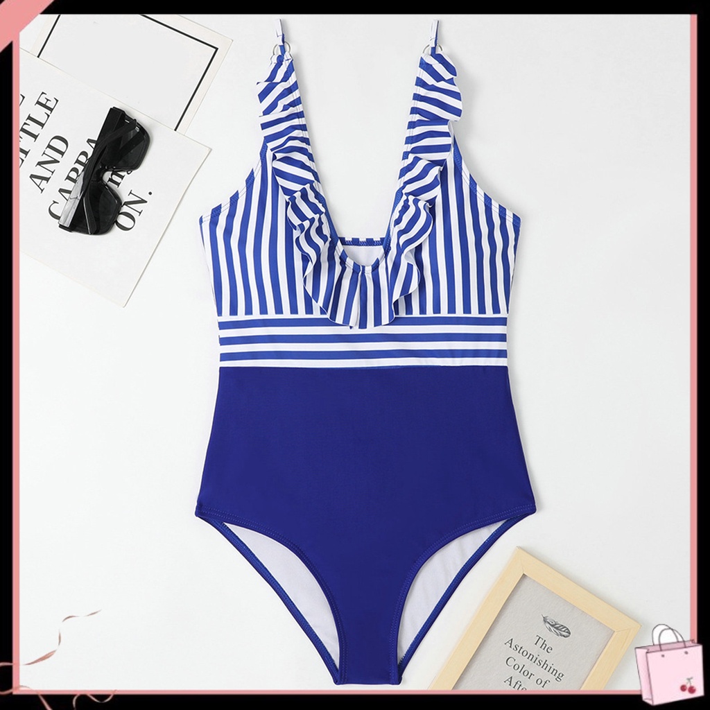 {Soltweter} Phụ Kiện Đồ Bơi Đi Biển Bằng Polyester Co Giãn Không Gọng Thép Kẻ Sọc Có Đệm Ngực Cho Nữ